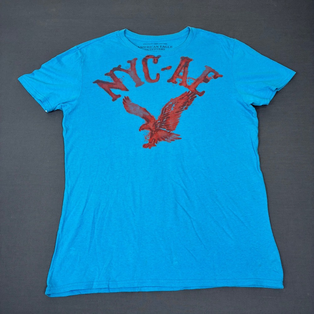 Y2K American Eagle NYC AE Blue Short Sleeve T-Shirt Eagle Graphic Men's Medium